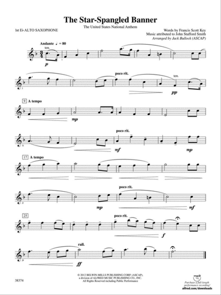 The Star-Spangled Banner: E-flat Alto Saxophone Concert Band scores gallery preview page 1