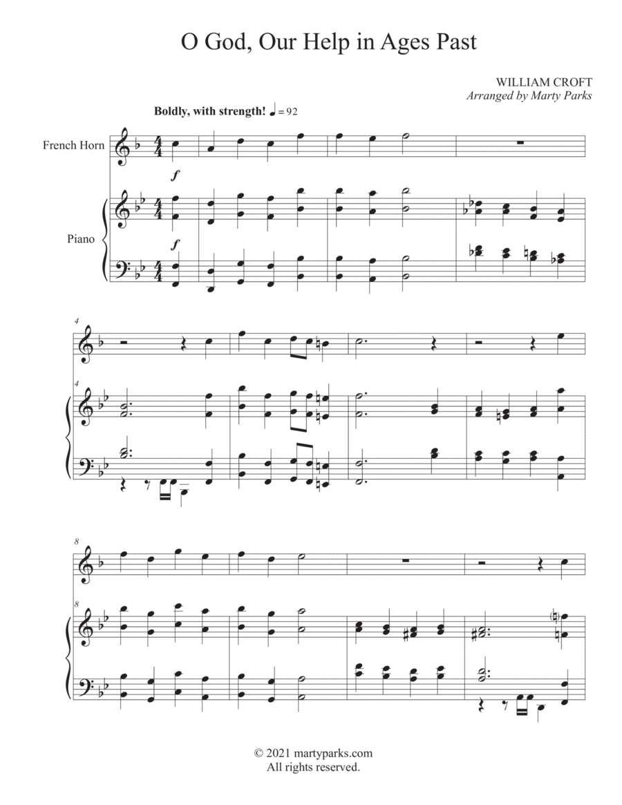 O God, Our Help in Ages Past (French Horn - Piano) Horn scores gallery preview page 1