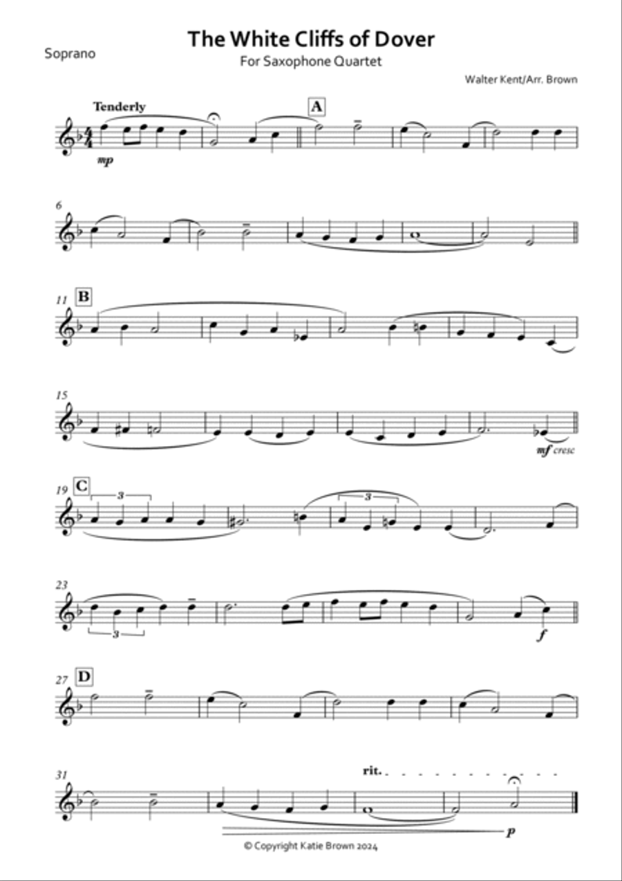 (There'll Be Bluebirds Over) The White Cliffs Of Dover Saxophone Quartet scores gallery preview page 3