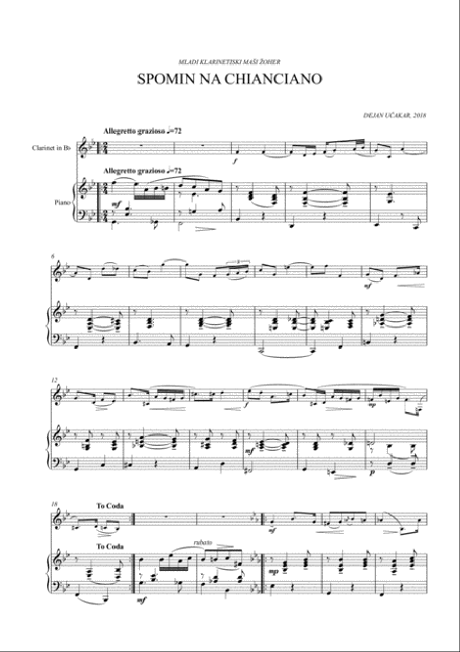 Remembering Chianciano Clarinet Solo scores gallery preview page 1
