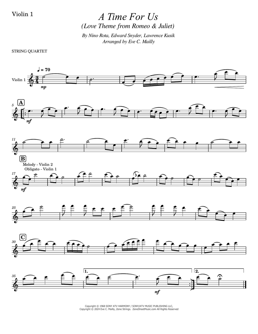 A Time For Us (love Theme) String Quartet scores gallery preview page 4