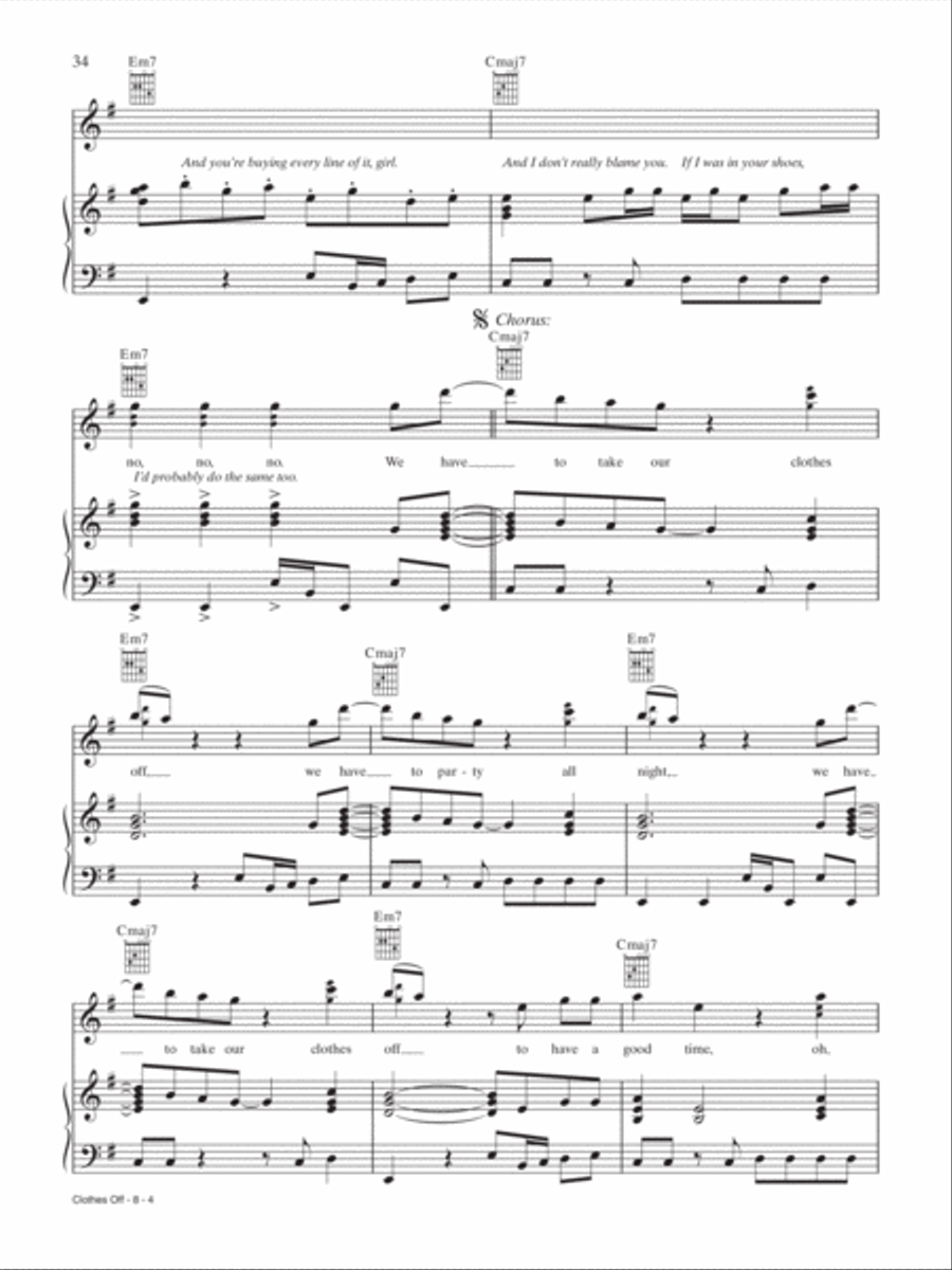 Clothes Off Piano, Vocal, Guitar scores gallery preview page 4