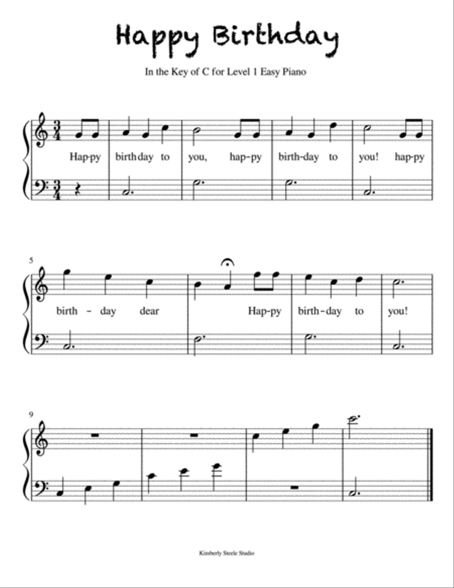 Happy Birthday For Level 1 Piano with lyrics by Traditional Easy