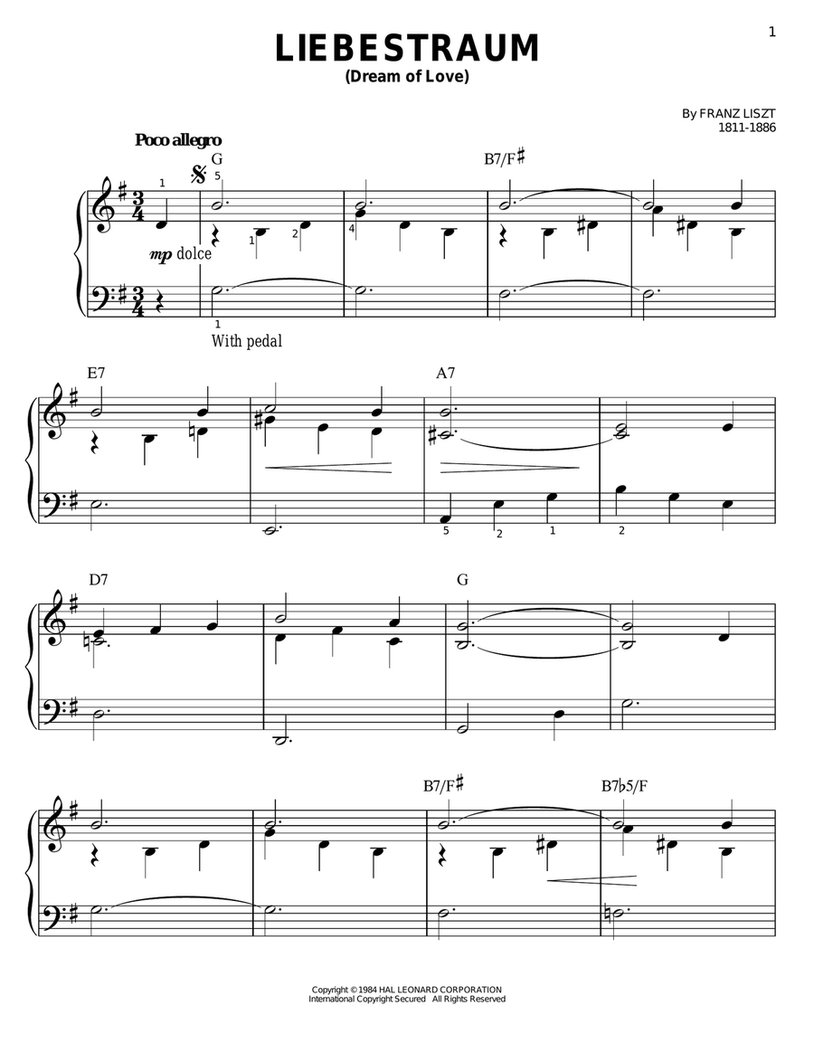 Liebestraum (Dream Of Love) Easy Piano scores gallery preview page 1