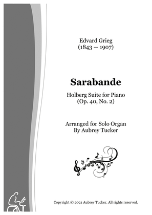 Book cover for Organ: Sarabande from Holberg Suite for Piano (Op. 40, No. 2) - Edvard Grieg