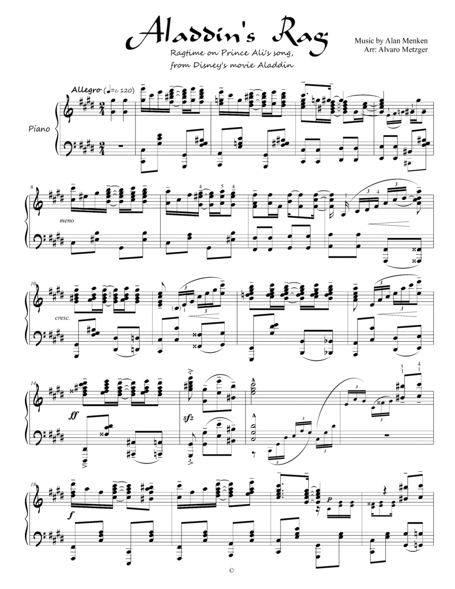 Prince Ali Piano Solo scores gallery preview page 1