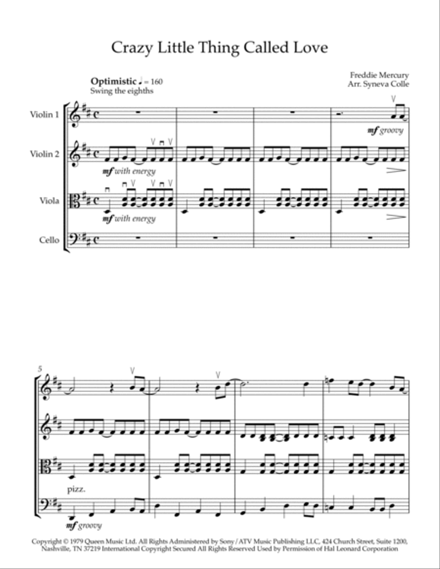 Crazy Little Thing Called Love String Quartet scores gallery preview page 2
