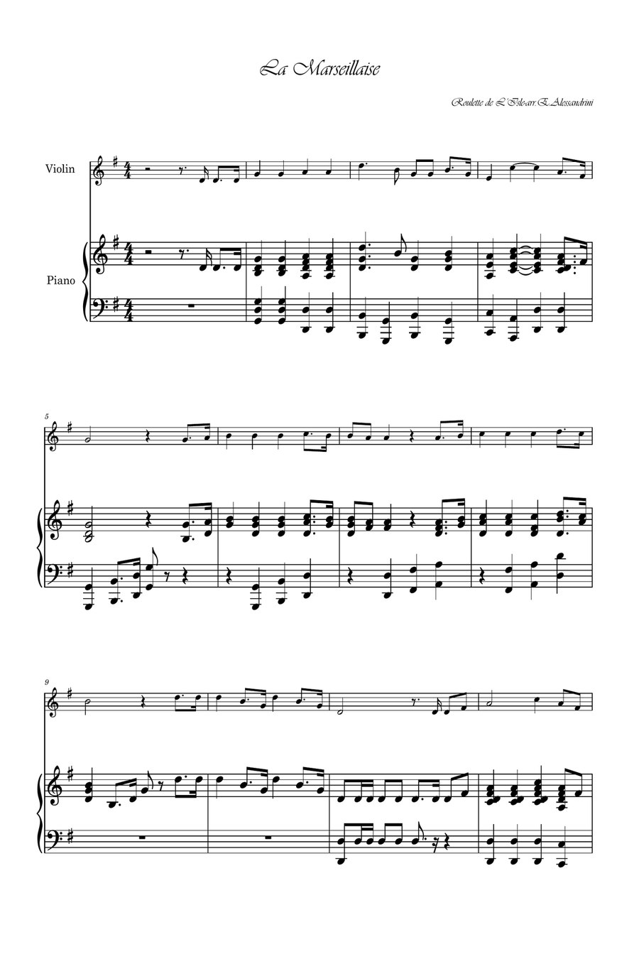La Marseillaise. Violin and piano duo (only score) Violin Solo scores gallery preview page 1