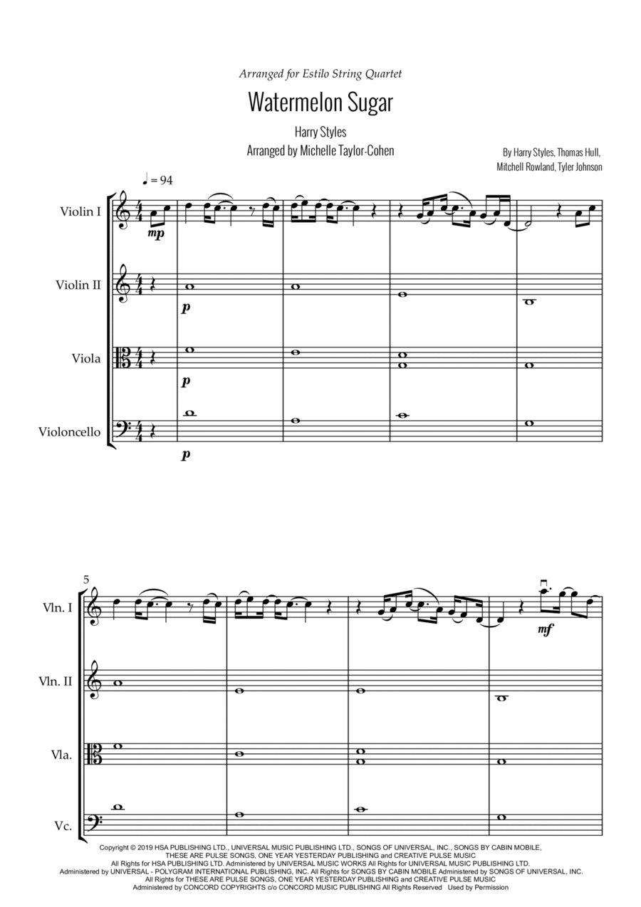 Watermelon Sugar String Quartet scores gallery preview page 1