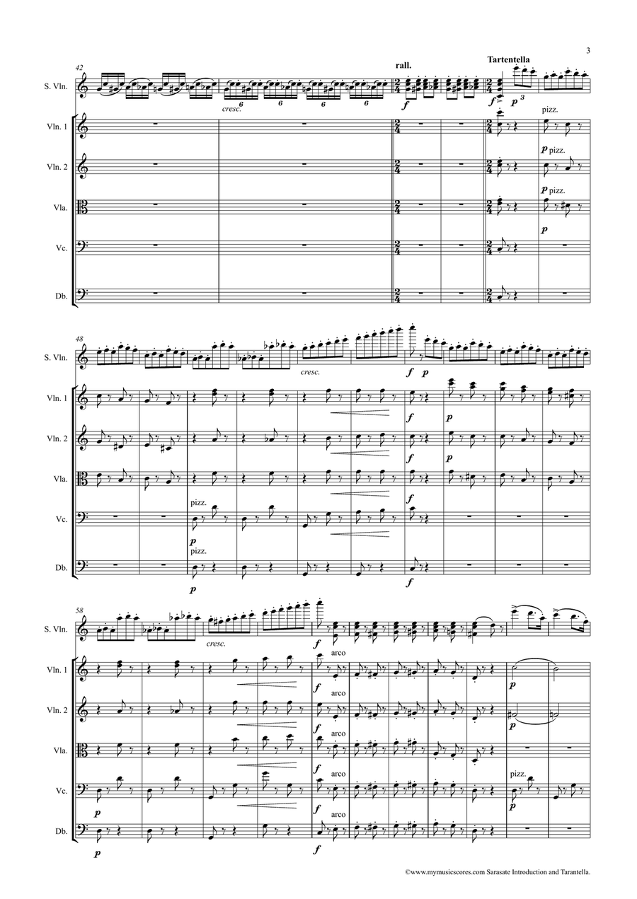Sarasate Introduction and Tarantella for Violin and String Orchestra String Orchestra scores gallery preview page 4