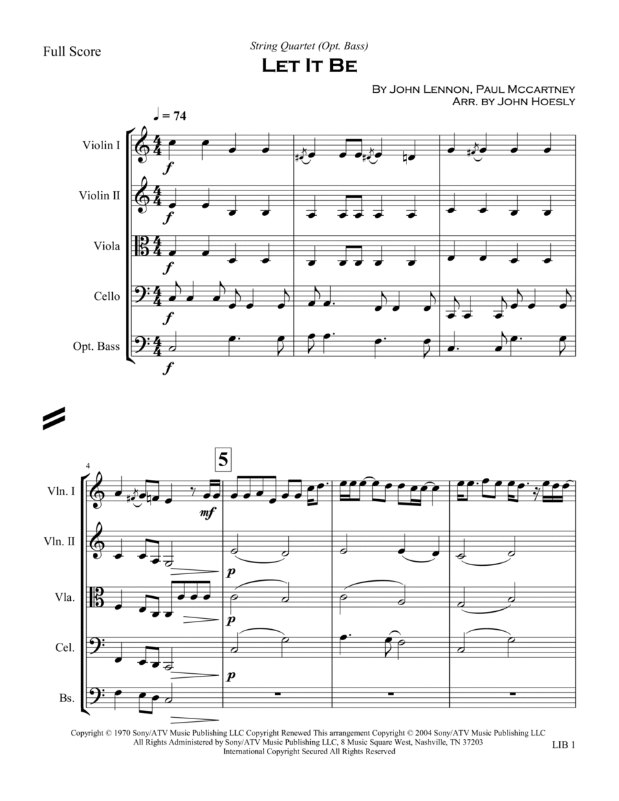 Let It Be String Quartet scores gallery preview page 1