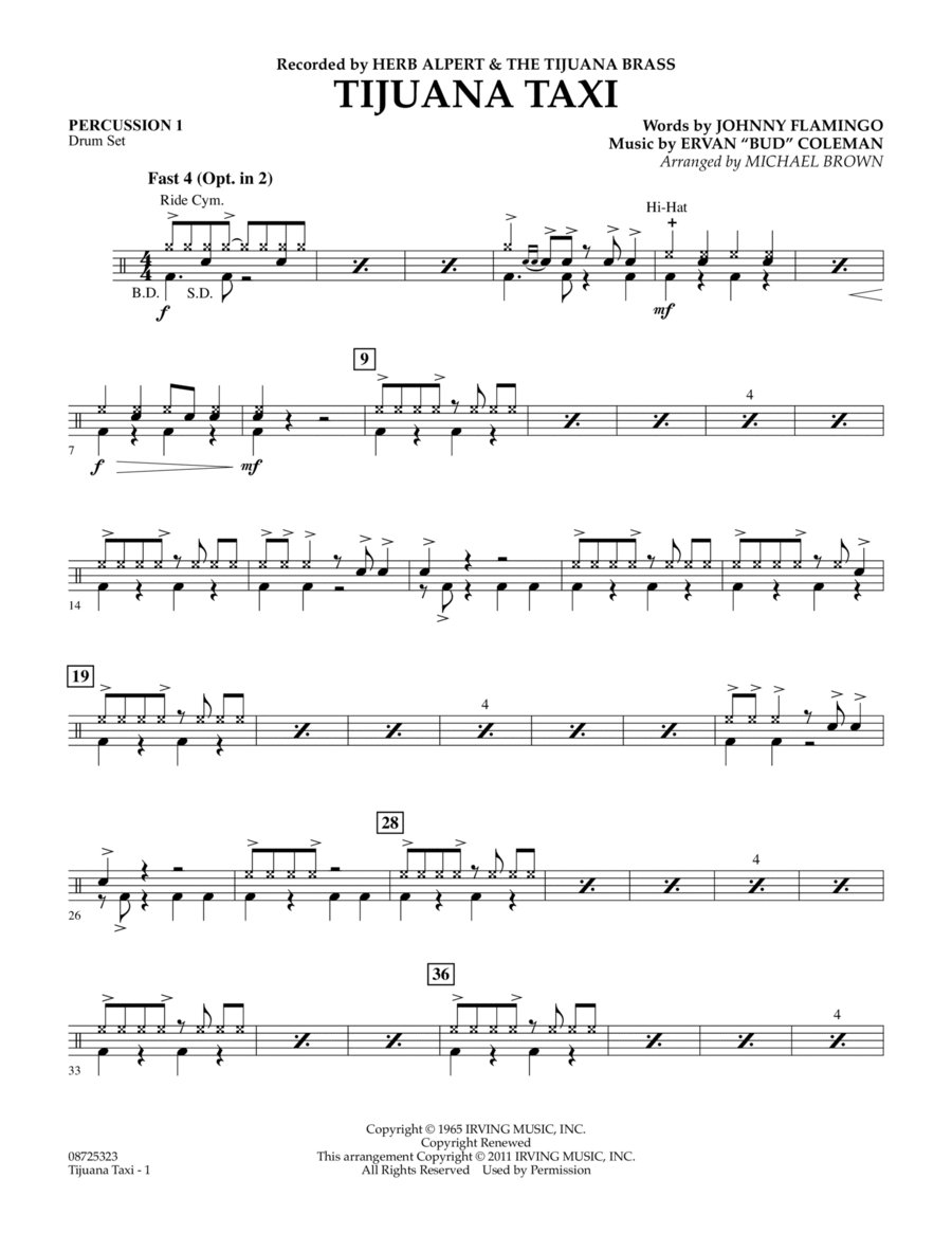 Tijuana Taxi - Percussion 1 Concert Band scores gallery preview page 1