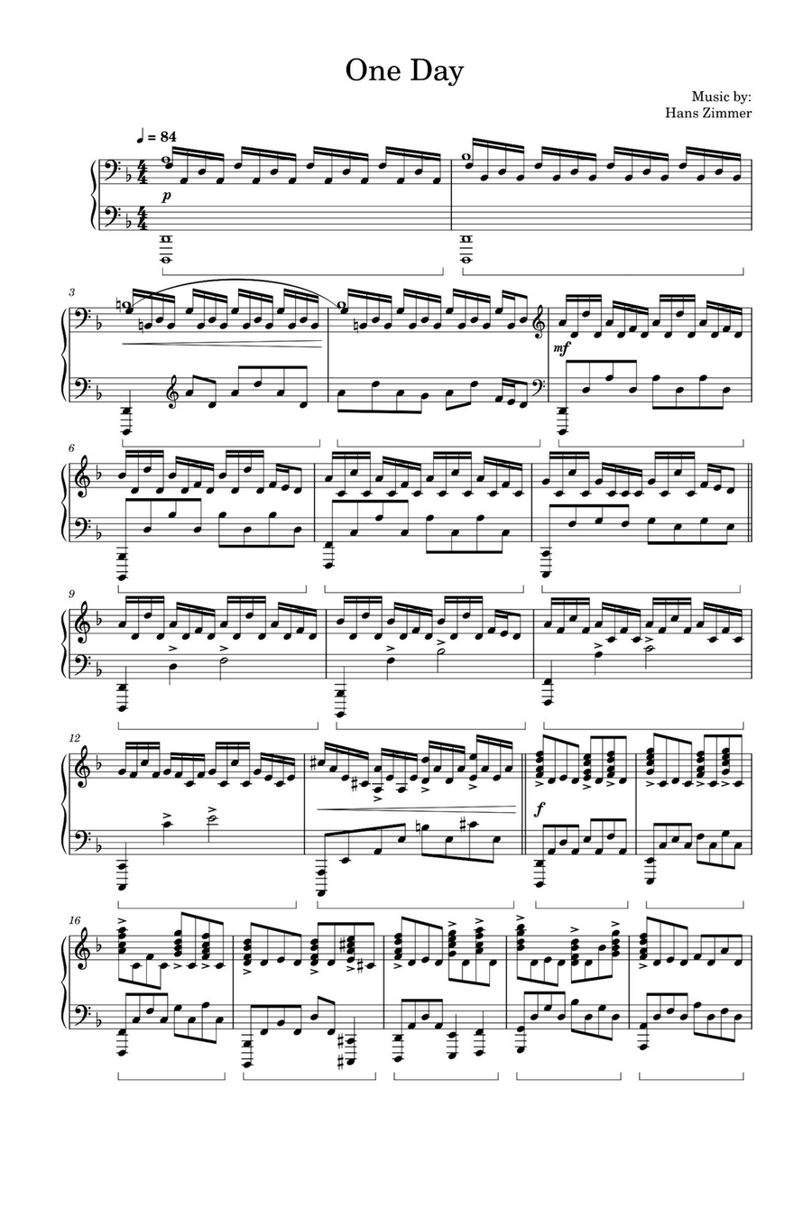 One Day Piano Solo scores gallery preview page 1