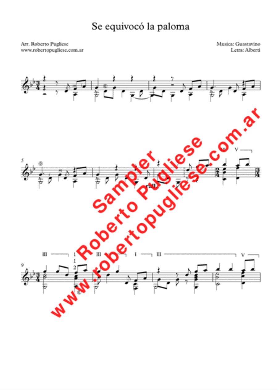Se equivoco la paloma - classic guitar (Guastavino - Alberti) Classical Guitar scores gallery preview page 2