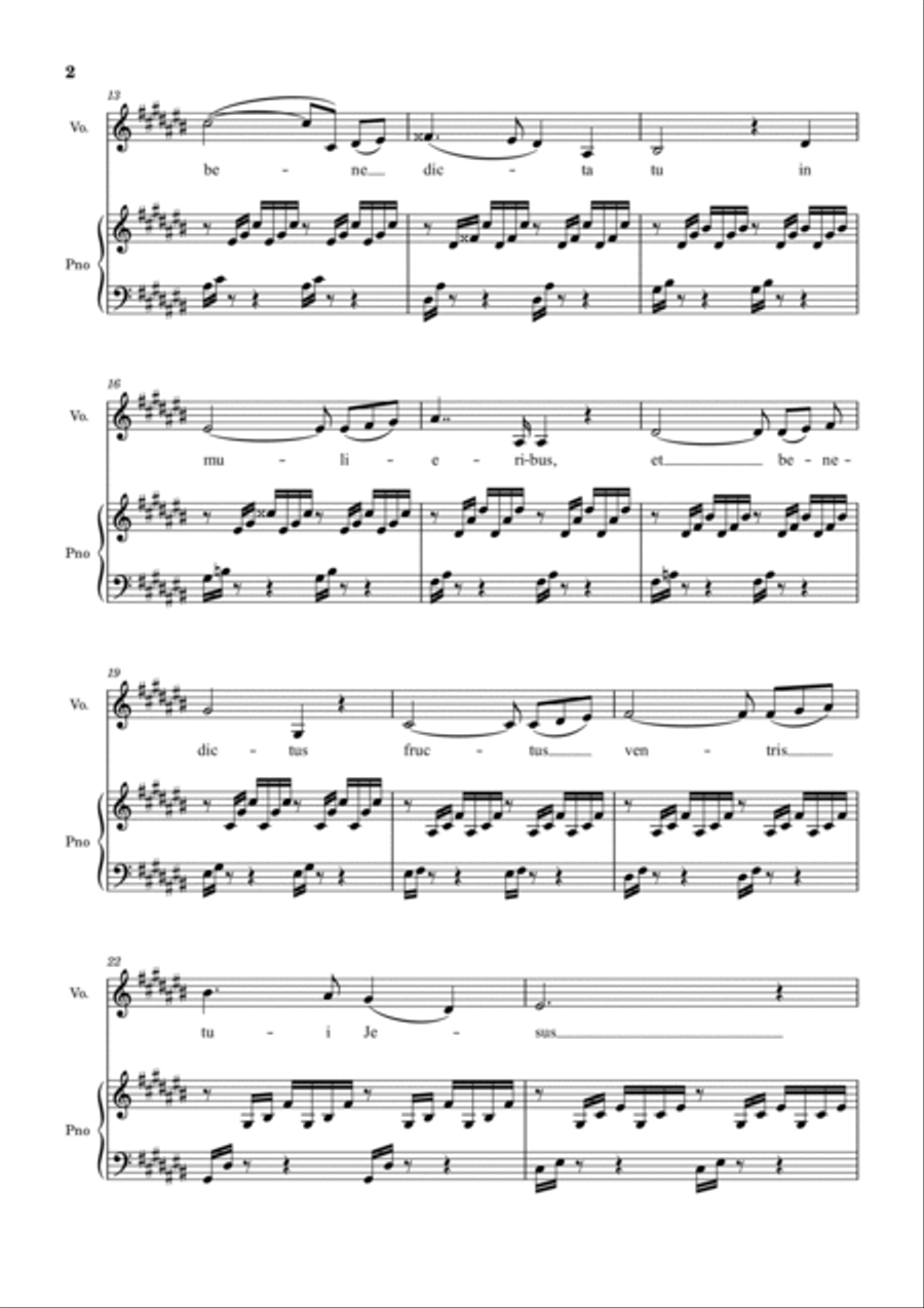 Ave Maria (Bach-Gounod) in C# Major for Piano and Voice Voice scores gallery preview page 2