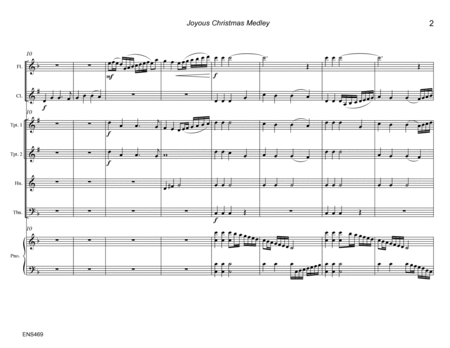 JOYOUS CHRISTMAS MEDLEY - Flute, Clarinet, 2 Trumpets, Horn & Trombone with Piano (5 carol medley) image number null