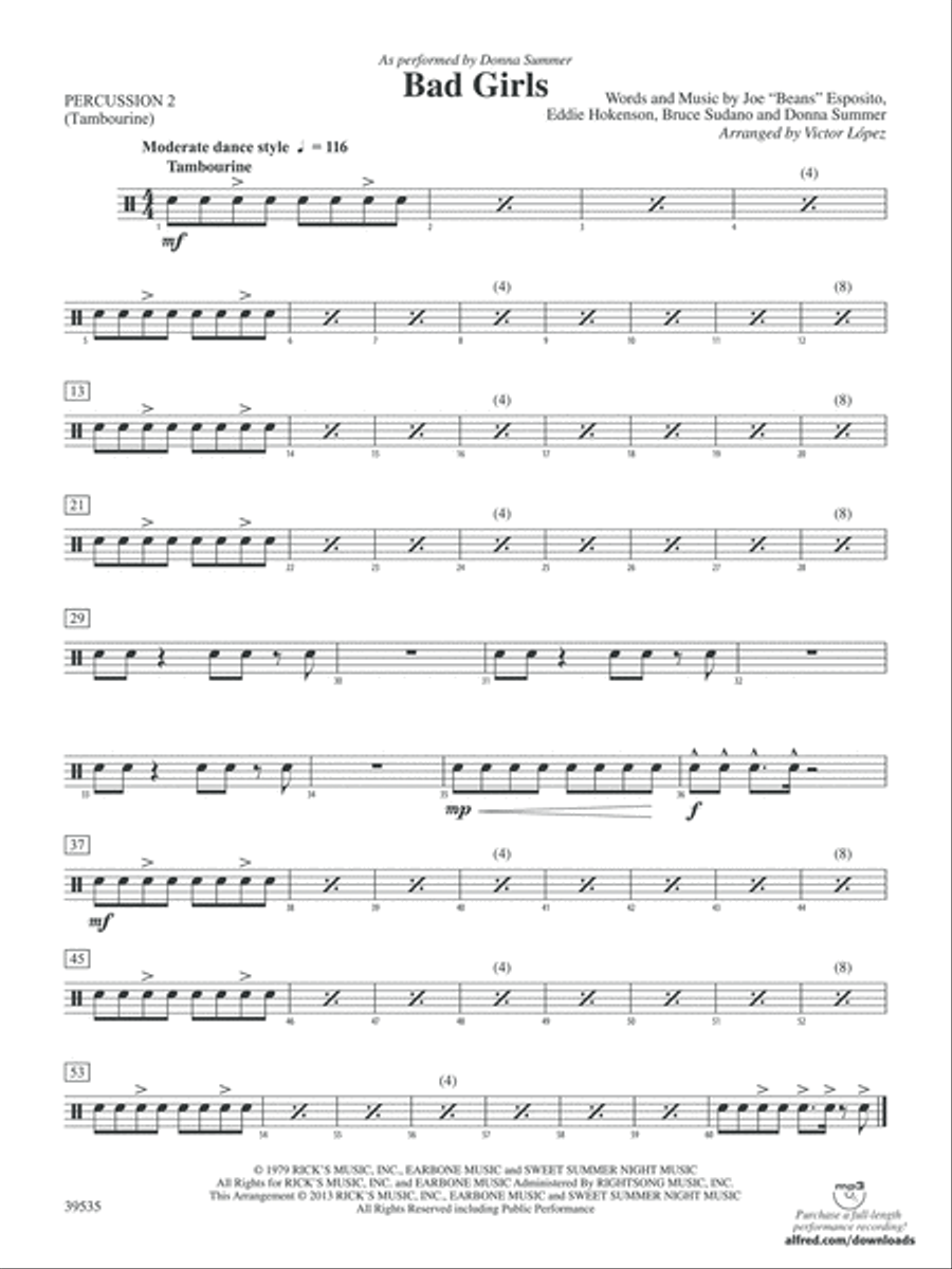 Bad Girls: 2nd Percussion Concert Band scores gallery preview page 1