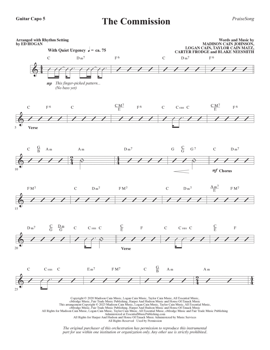 The Commission (arr. Ed Hogan) - Guitar (Capo 5) Choir scores gallery preview page 1