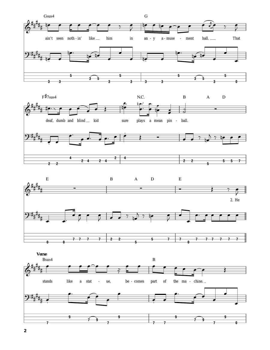 Pinball Wizard Bass Guitar Tablature scores gallery preview page 2