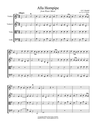 Alla Hornpipe from Water Music for easy string quartet (G Major)