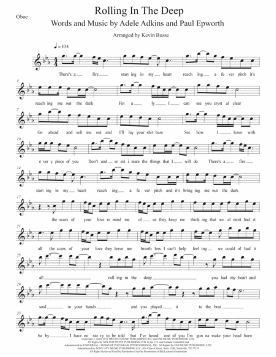 Rolling In The Deep Oboe Solo scores gallery preview page 1