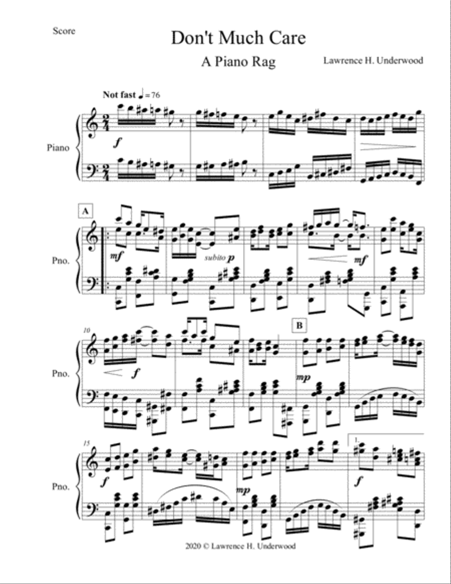 Don't Much Care: A Piano Rag Piano Solo scores gallery preview page 2