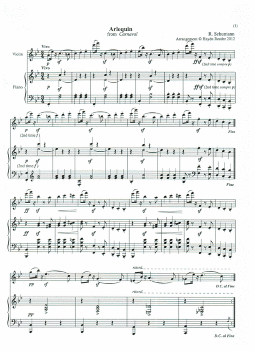 Five Pieces from Carnaval for violin and piano