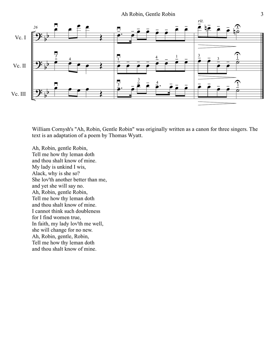 William Cornysh Ah Robin for 3 Cellos String Trio scores gallery preview page 3