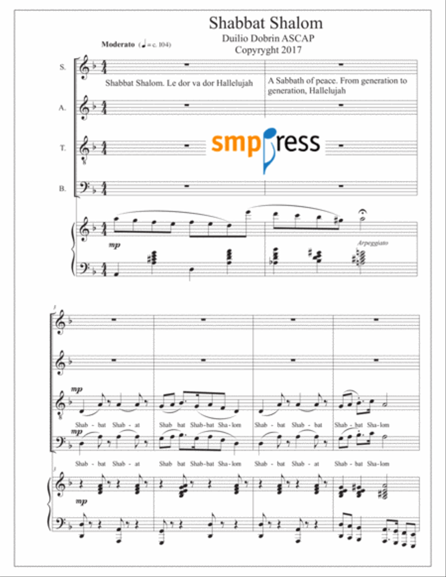 Shabbat Shalom - A Sabbath of Peace 4-Part scores gallery preview page 1