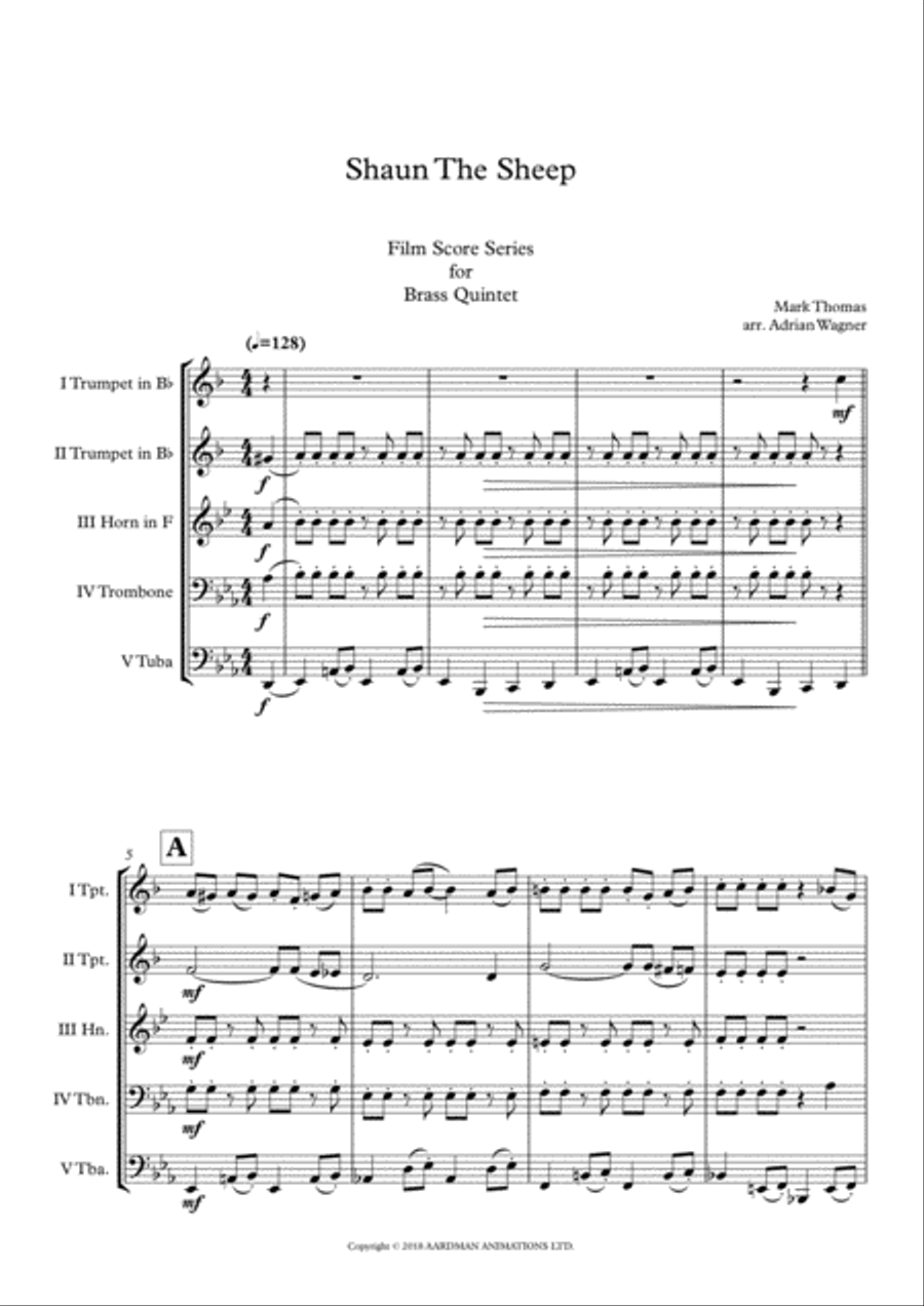 Shaun The Sheep Shaun The Sheep Brass Quintet scores gallery preview page 3