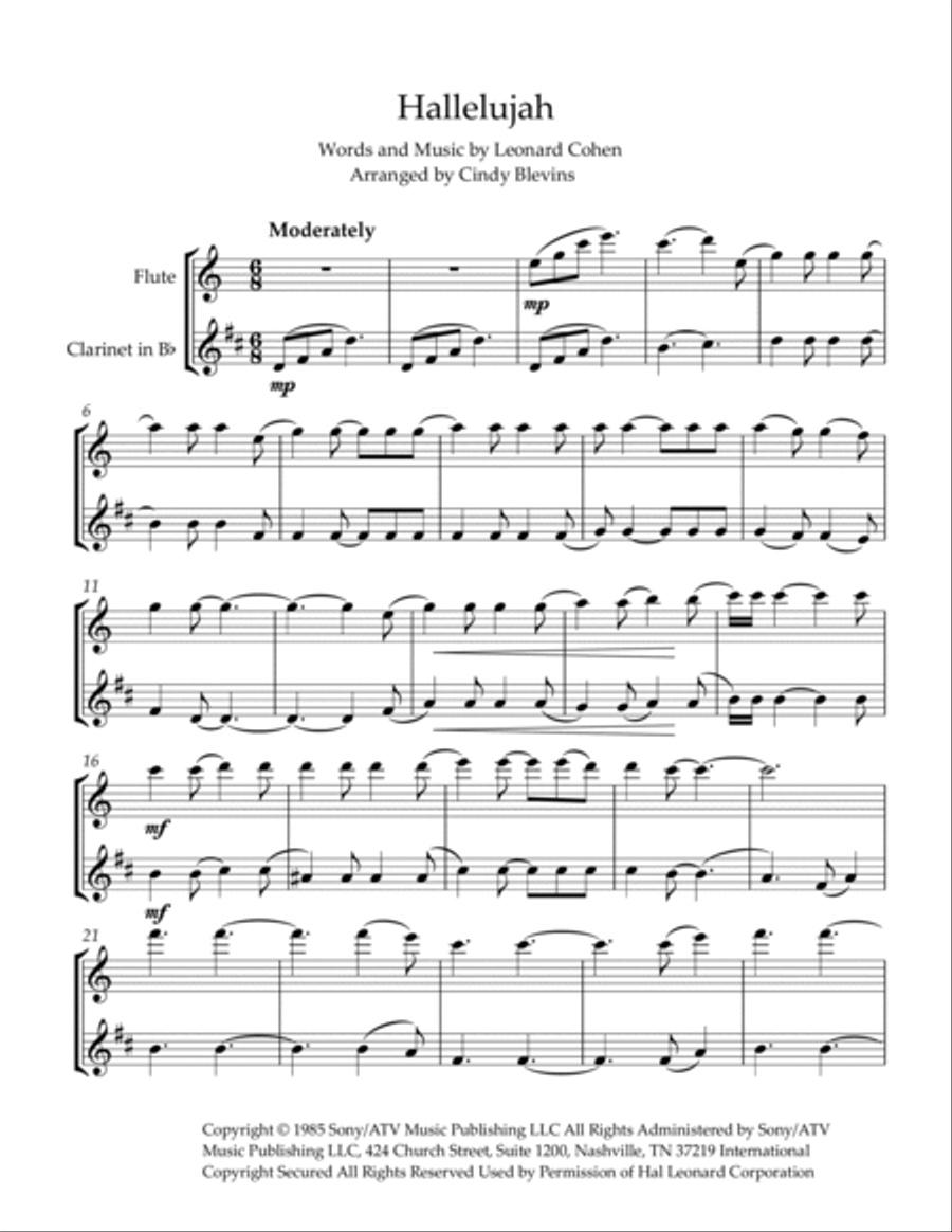 Hallelujah Woodwind Duet scores gallery preview page 6