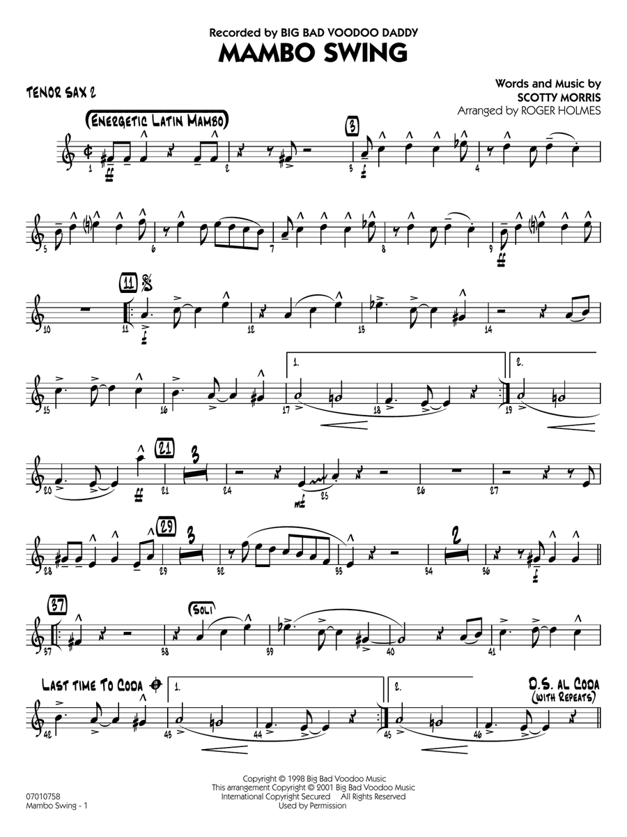 Mambo Swing (arr. Roger Holmes) - Tenor Sax 2 Jazz Ensemble scores gallery preview page 1