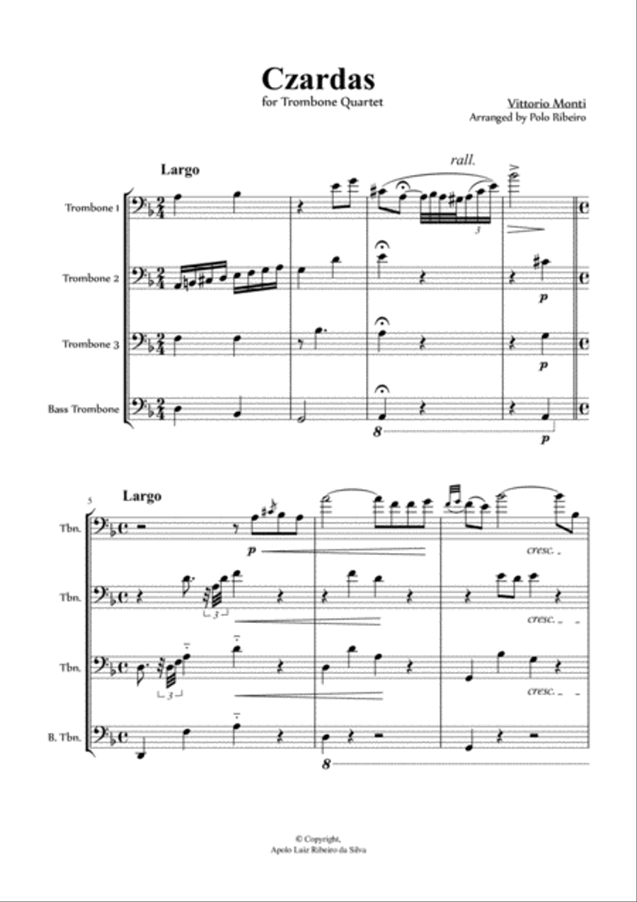 Czardas (for Trombone Quartet) Trombone Quartet scores gallery preview page 2