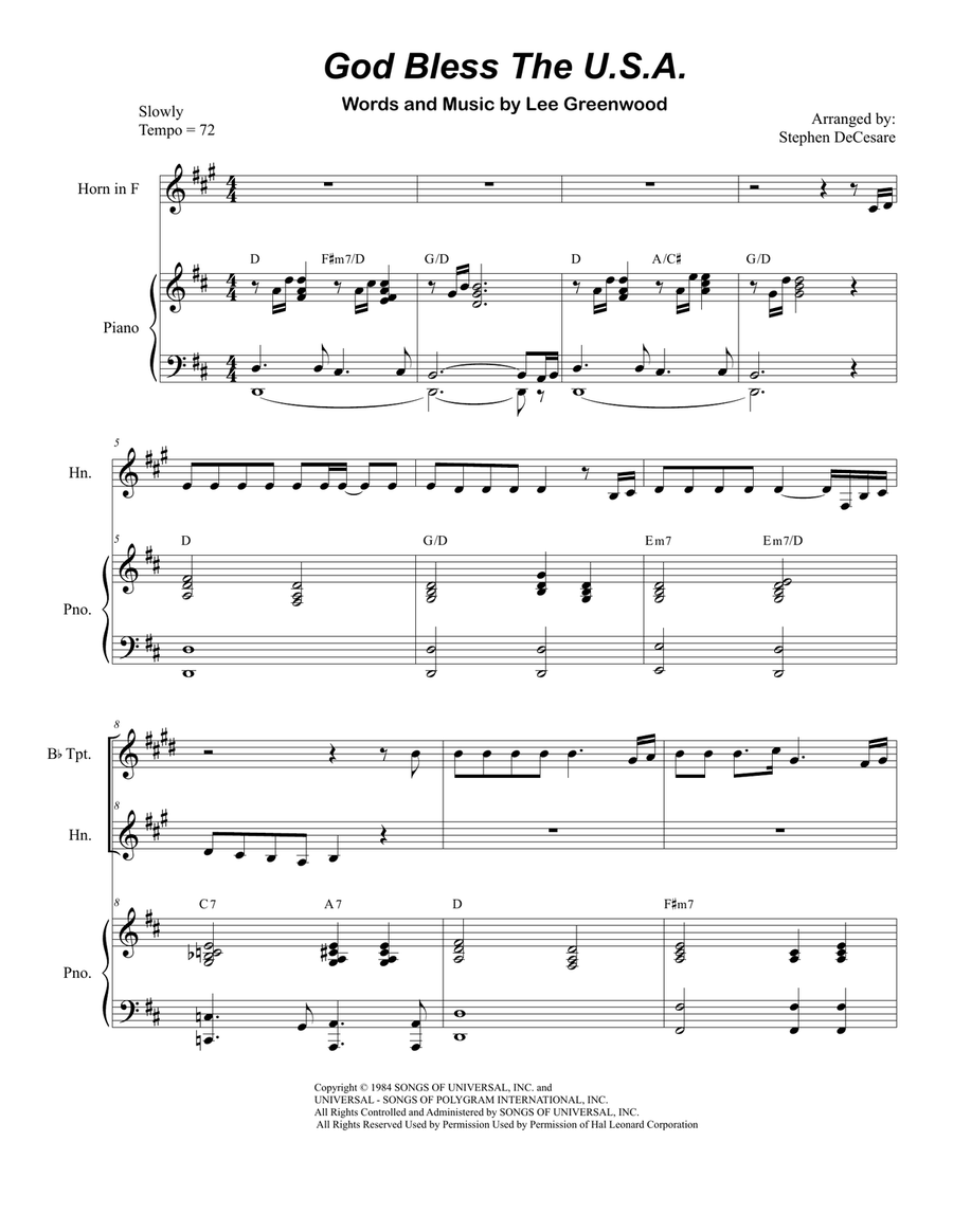 God Bless The U.S.A. Brass Duet scores gallery preview page 1