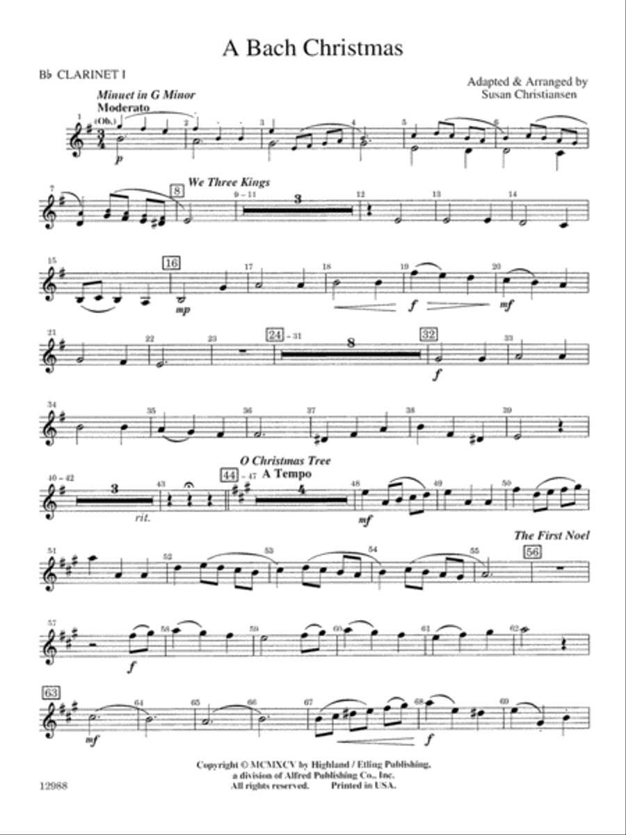 A Bach Christmas: 1st B-flat Clarinet Full Orchestra scores gallery preview page 1