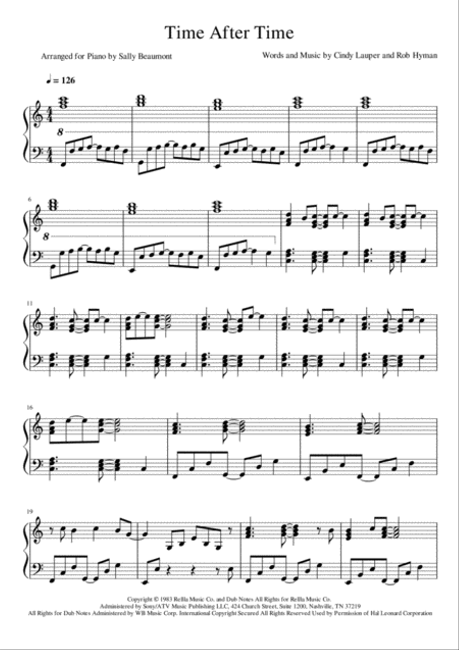 Time After Time Piano Solo scores gallery preview page 1