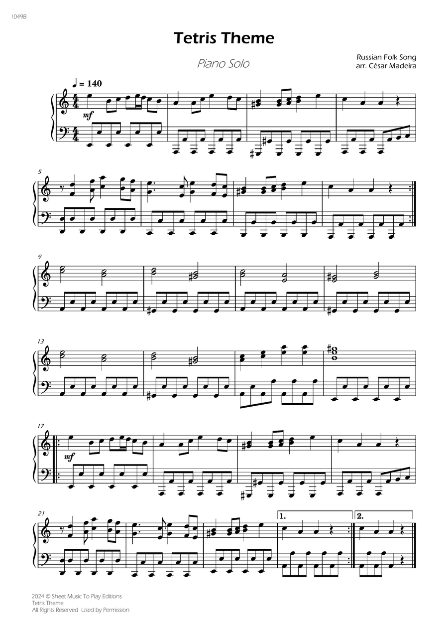 Tetris Theme - Piano Solo (Full Score) Piano Solo scores gallery preview page 1