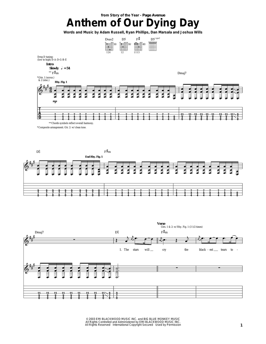 Anthem Of Our Dying Day Guitar Tablature scores gallery preview page 1