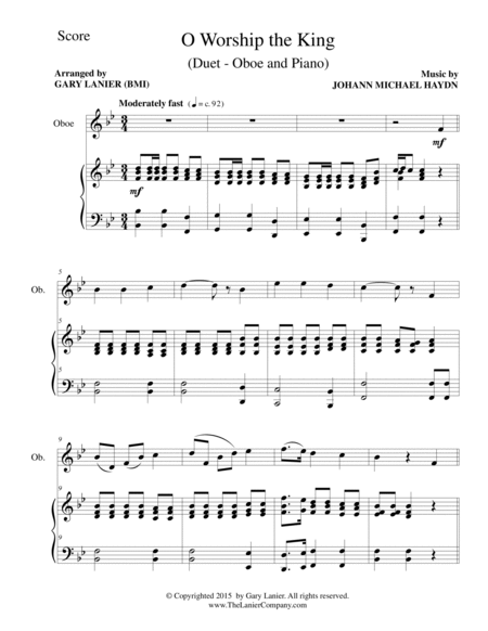 O WORSHIP THE KING (Duet – Oboe and Piano/Score and Parts) image number null