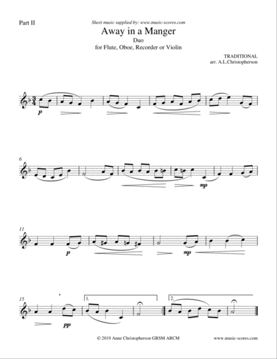 Away in a Manger - Duo for any instruments in Bb, Eb and C C Instrument scores gallery preview page 3