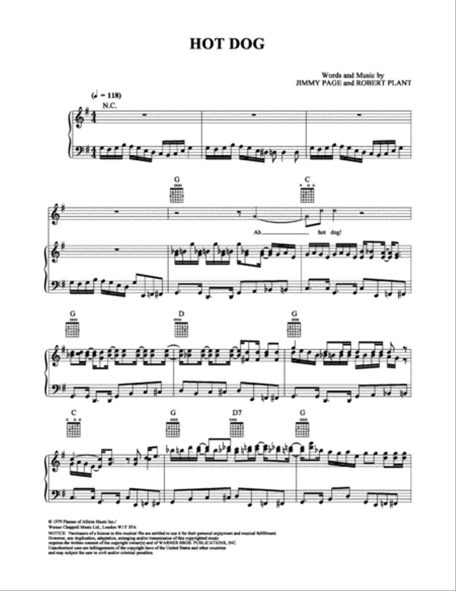 Hot Dog Piano, Vocal, Guitar scores gallery preview page 1