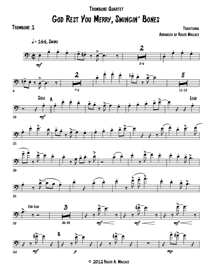 God Rest You Merry, Gentlemen (Trombone Quartet) Brass Quartet scores gallery preview page 4