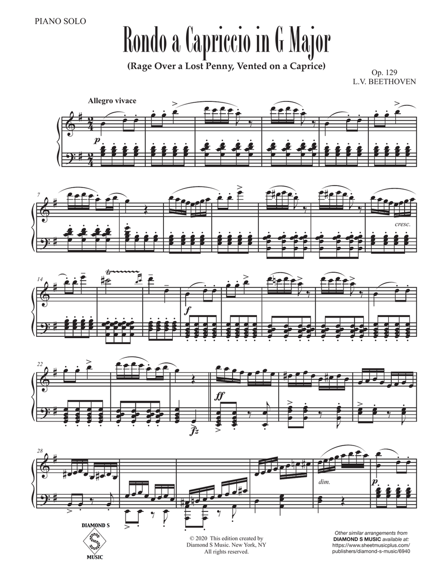 Rondo a Capriccio in G Major, Op.129 - Rage Over A Lost Penny - Beethoven - Piano Solo Piano Solo scores gallery preview page 5