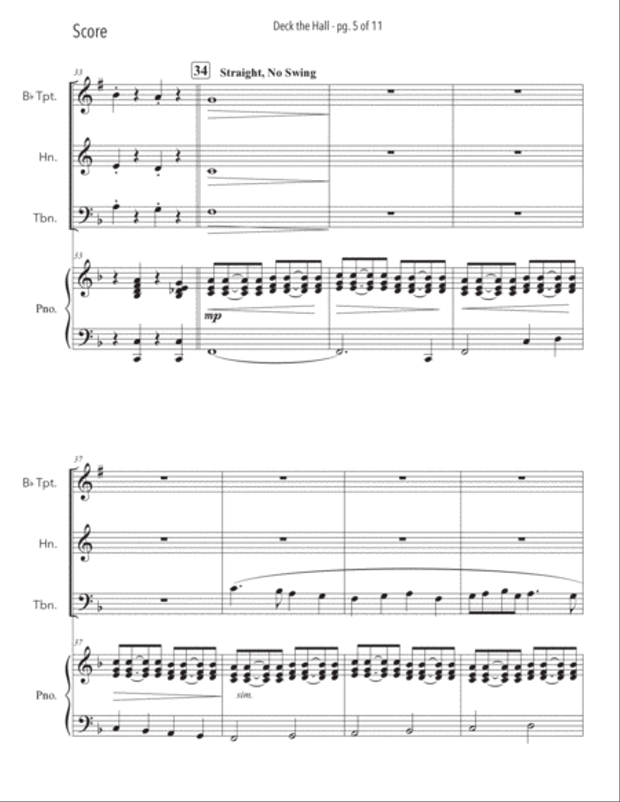 Deck The Halls Brass Trio with Piano Accompaniment Brass Trio scores gallery preview page 6