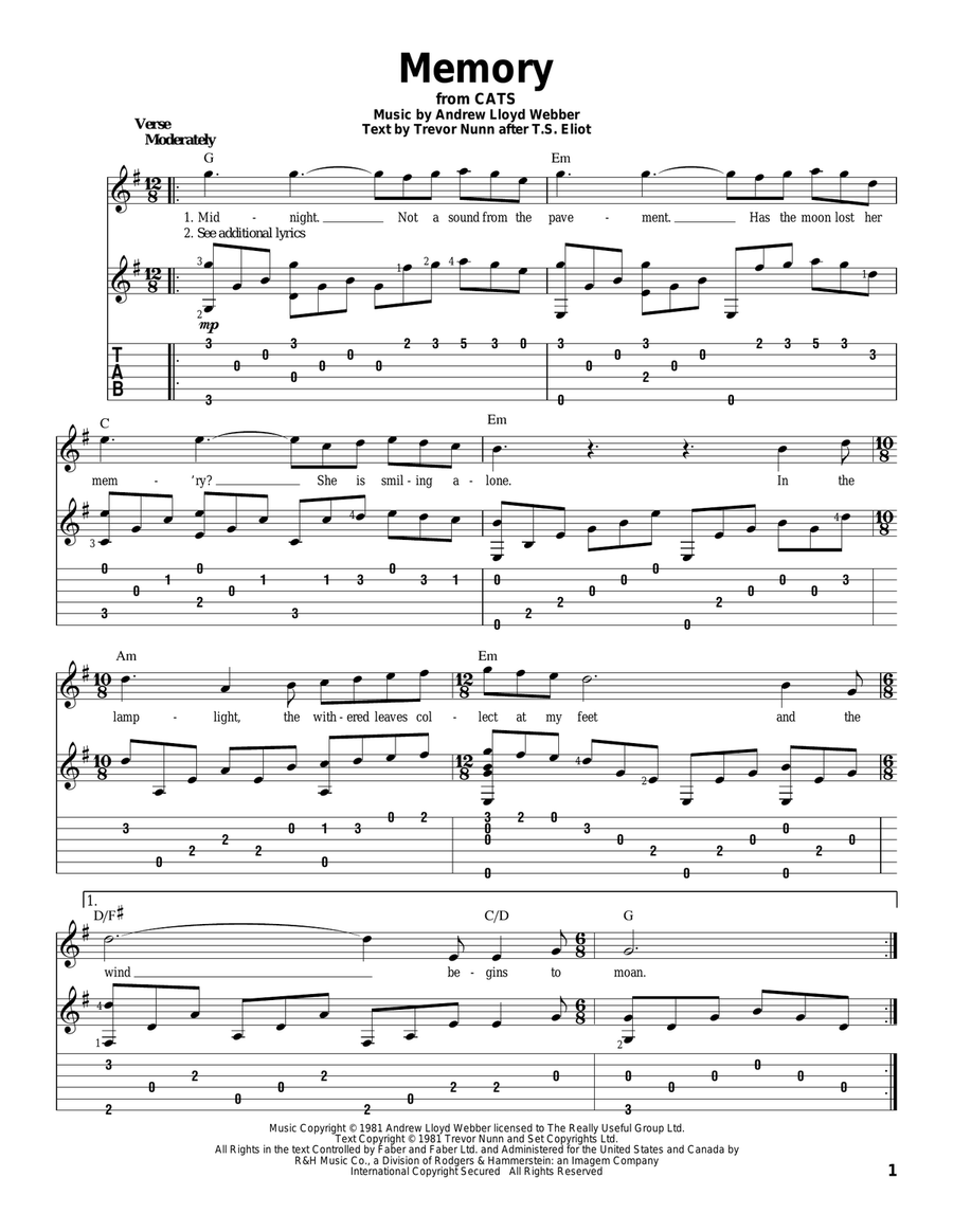 Memory (from Cats) Acoustic Guitar scores gallery preview page 1