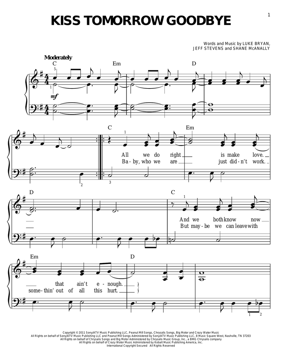 Kiss Tomorrow Goodbye Easy Piano scores gallery preview page 1