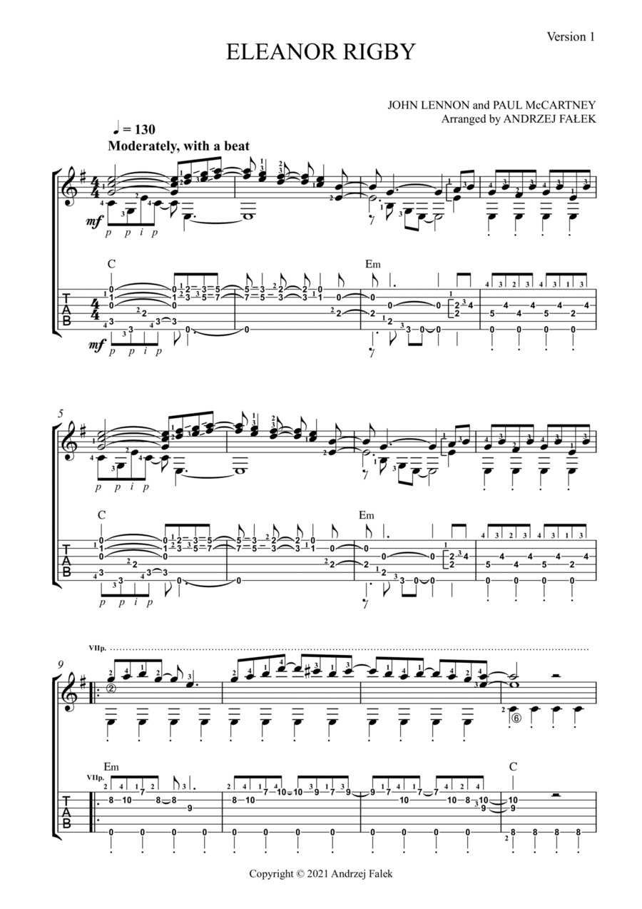 Eleanor Rigby Guitar Tablature scores gallery preview page 1