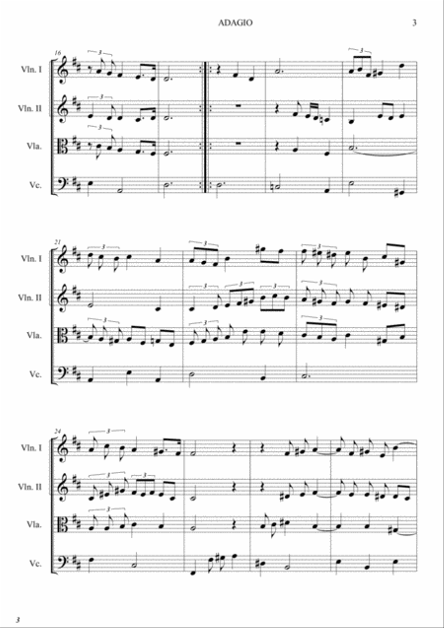 ADAGIO - J.M. Leclair - Arr. for String quartet - With parts ADAGIO - J.M. Leclair - Arr. for String quartet - With parts String Quartet scores gallery preview page 3