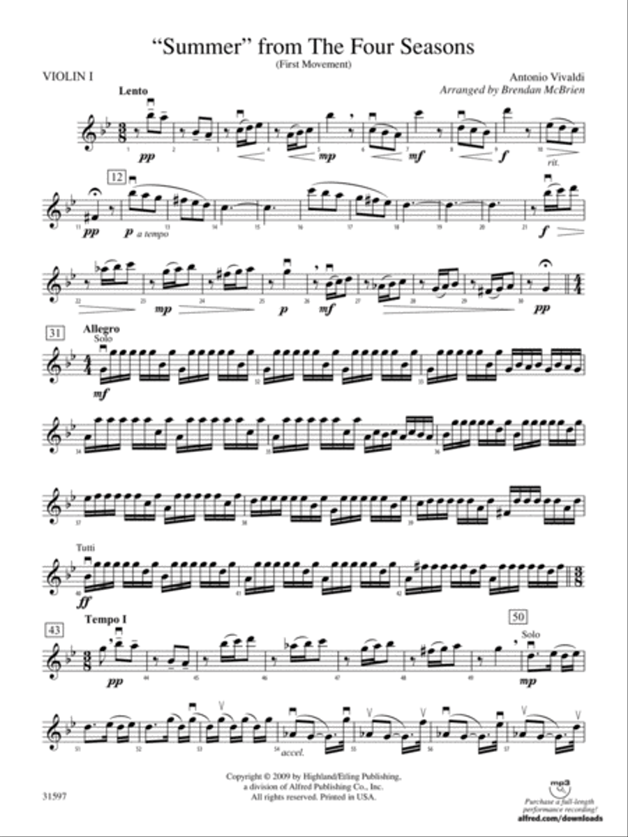 Summer from The Four Seasons: 1st Violin String Orchestra scores gallery preview page 1