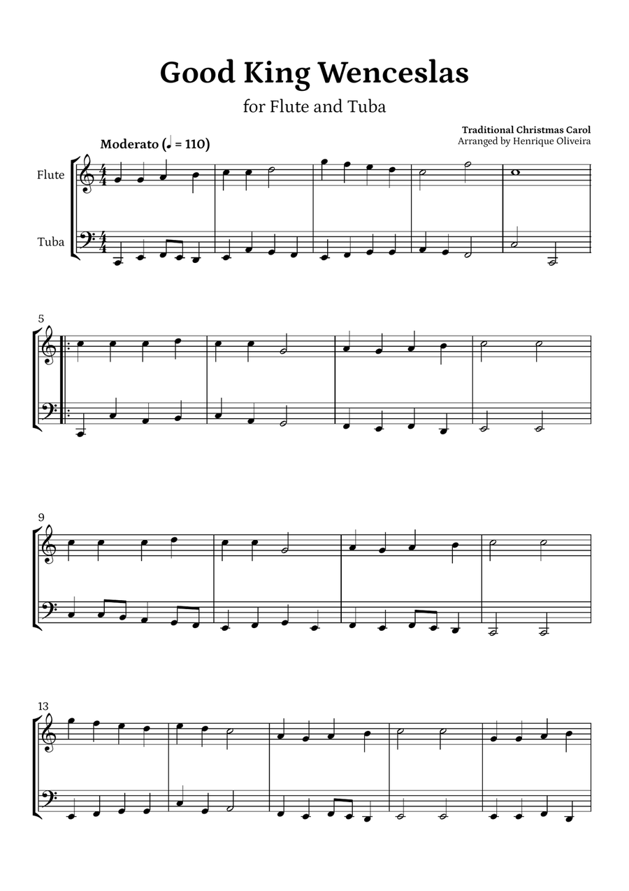 Good King Wenceslas (Flute and Tuba) - Beginner Level Flute scores gallery preview page 1
